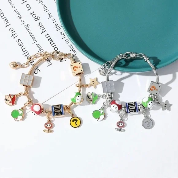 Gold Plated Super Mario Bros Nintendo Themed Charm Bracelet - Picture 2 of 6